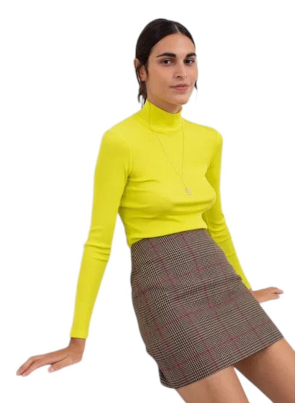 & Other Stories Women's 10 Brown Plaid Houndstooth Lanificio Comatex Mini Skirt
